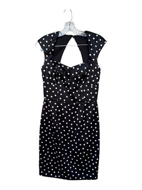 Polka Dot Pin Up Dress Black White Retro Open Back Fit Flare Size 4 WHBM